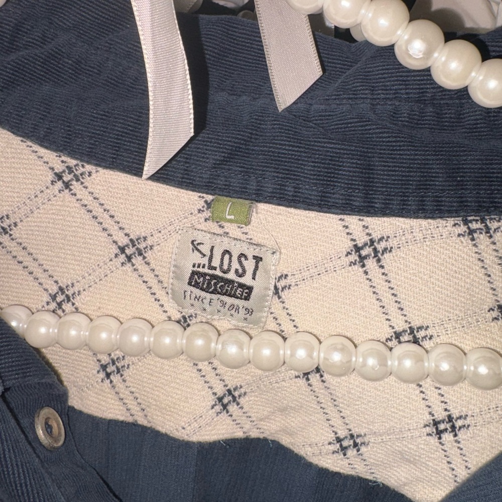 Lost Mischief Blue and Cream Sweater